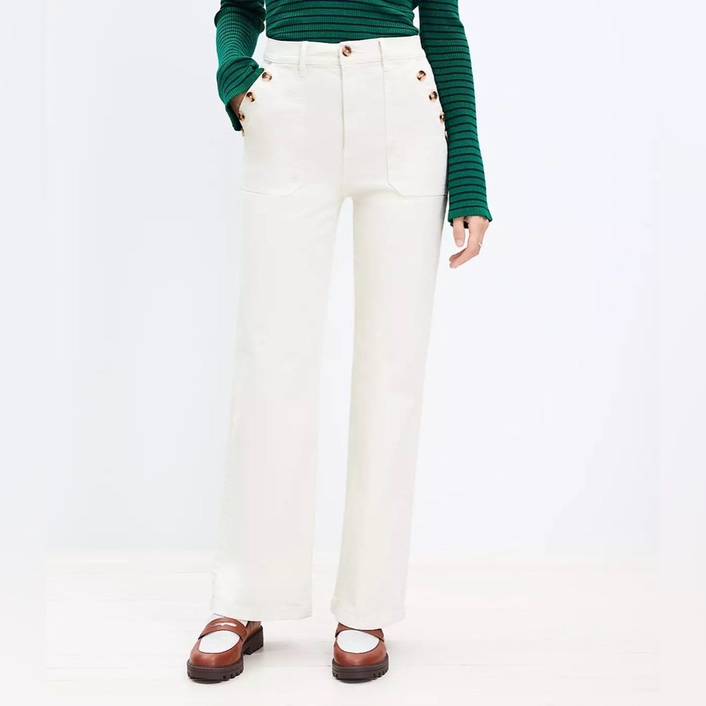 NWT Off White Ann Taylor Loft Super High Rise Wide Leg Sailor Denim Jeans Cotton